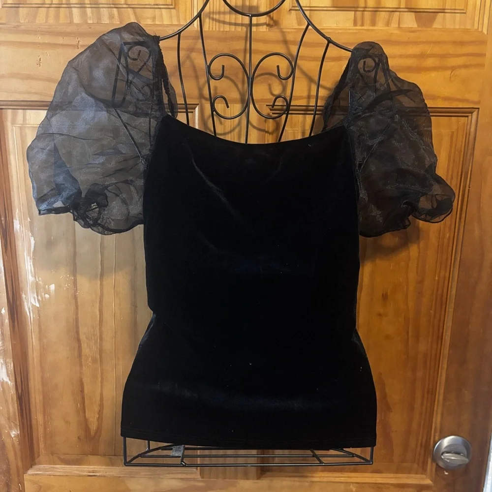 Chocolate Black Puff Sleeve Blouse - Picture 2 of 5